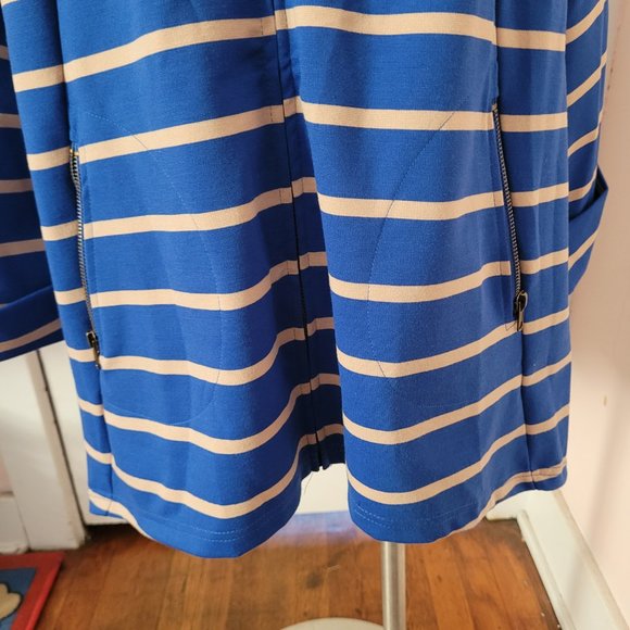 For Cynthia Blue and Tan Stripe Hooded High Low Jacket. Size XL - Picture 2 of 12